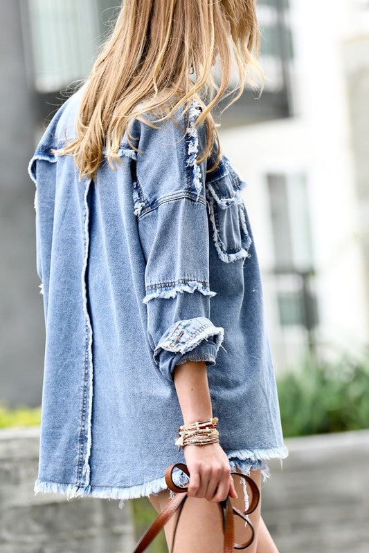 Distressed Light Wash Denim Jacket