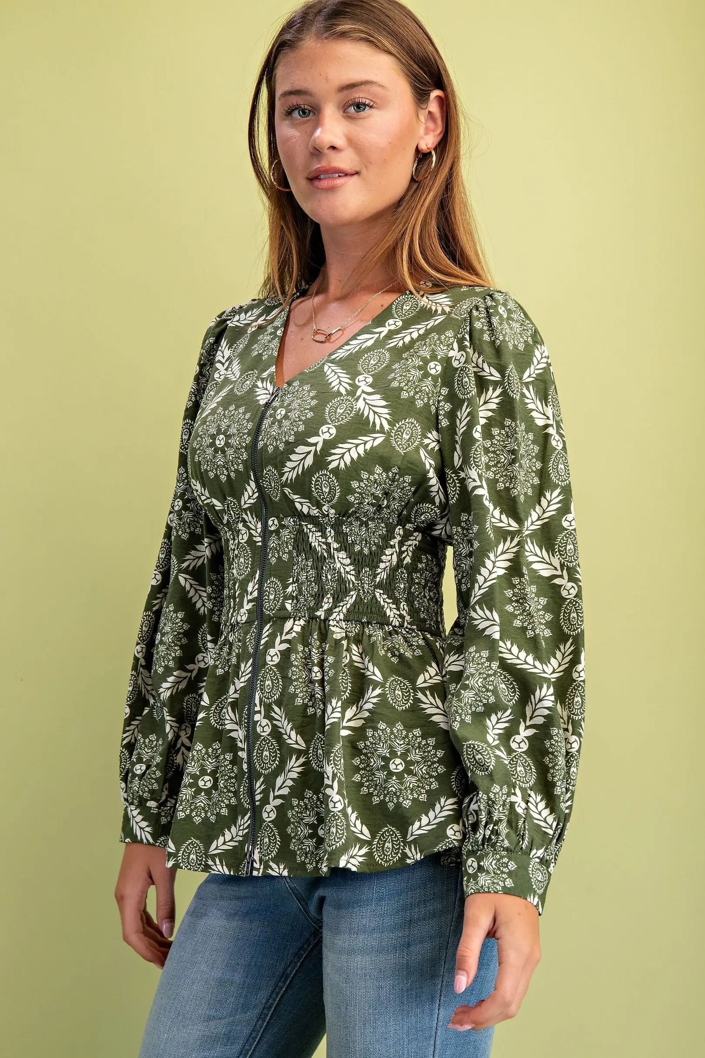 Sarah V-Neck Zipper Front Blouse