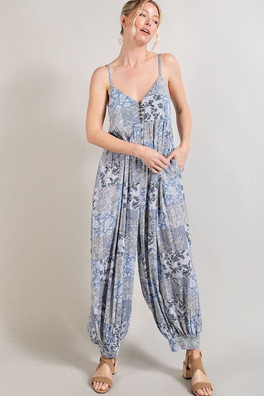 Paisley Spaghetti Strap Jumpsuit (Assorted Colors)