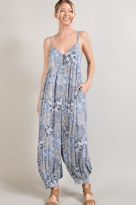 Paisley Spaghetti Strap Jumpsuit (Assorted Colors)
