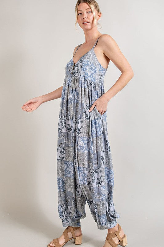 Paisley Spaghetti Strap Jumpsuit (Assorted Colors)
