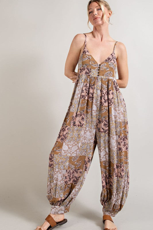 Paisley Spaghetti Strap Jumpsuit (Assorted Colors)