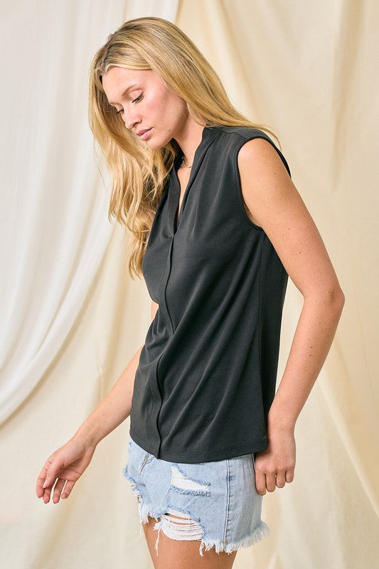 Pintucked V-Neck Modal Knit Top