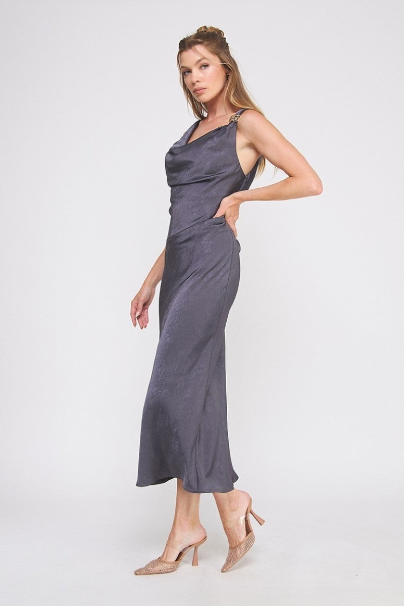 Draped Midi Dress With Brooch Detail (Assorted Colors)