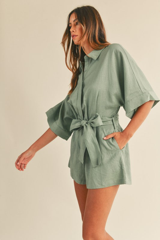 Olive Button Down Romper