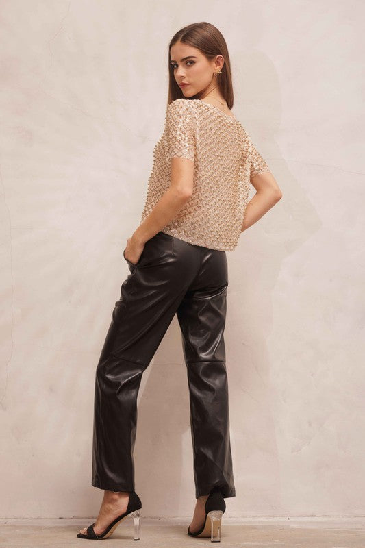 Gold Sequin Mesh Short Sleeve Top