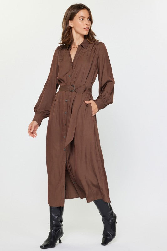 Button-down Shirts Dress w/Self Tie