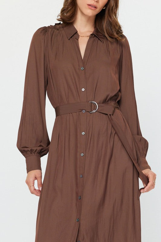 Button-down Shirts Dress w/Self Tie