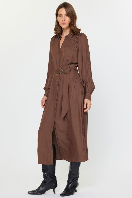 Button-down Shirts Dress w/Self Tie