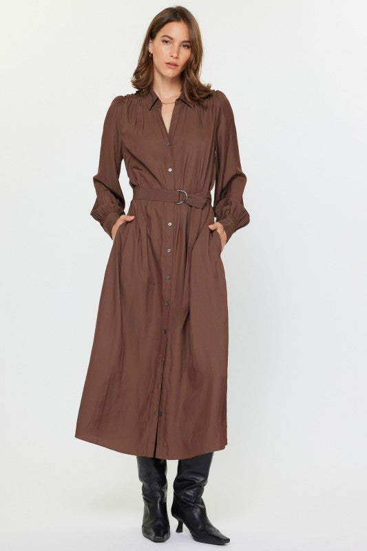 Button-down Shirts Dress w/Self Tie