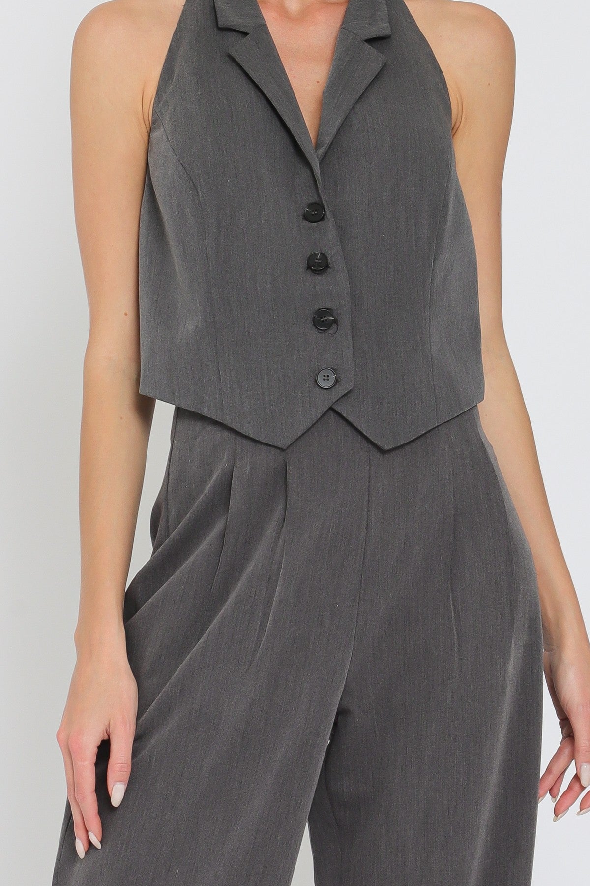 Halter Vest Top and High Waisted Long Pants Set