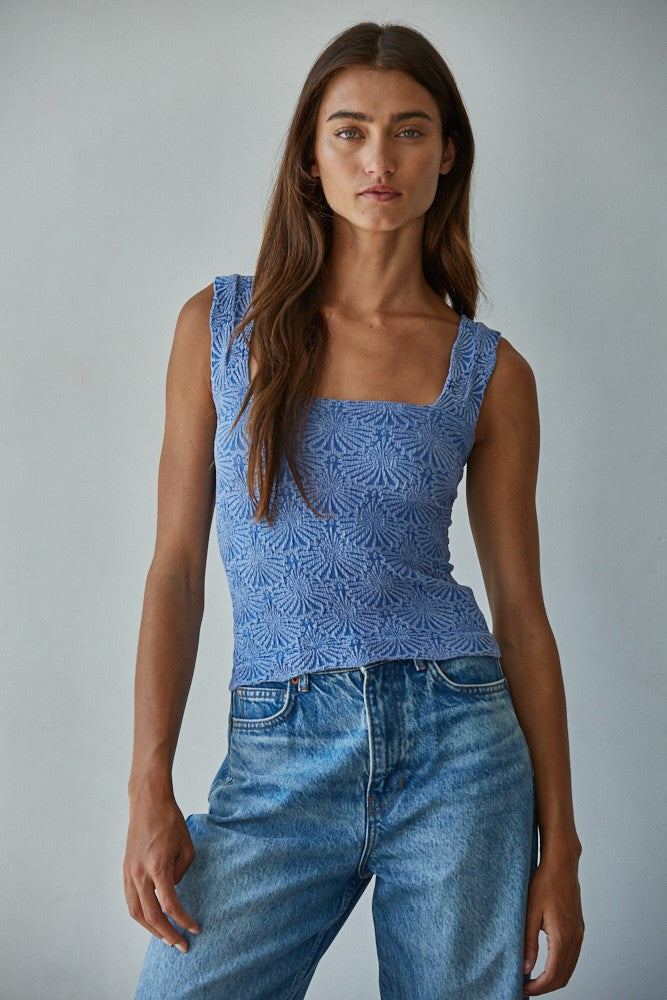 Chambray Blue Jacquard Square Tank