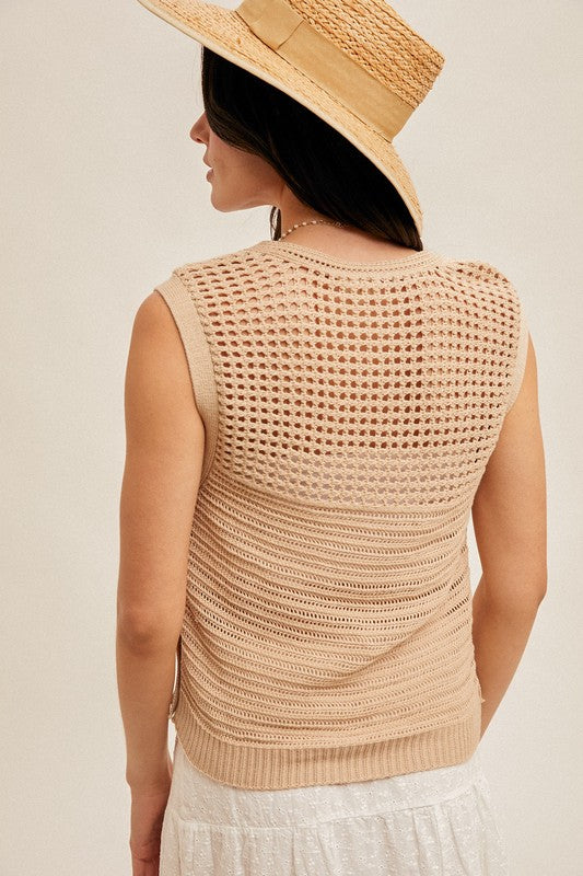 Side Button Cotton Sweater Sleeveless Top (Assorted Colors)