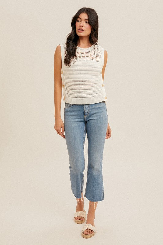 Side Button Cotton Sweater Sleeveless Top (Assorted Colors)