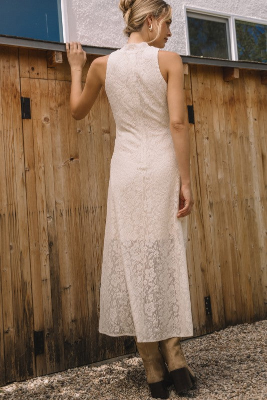 Emilee Sleeveless Mock Neck Lace Dress