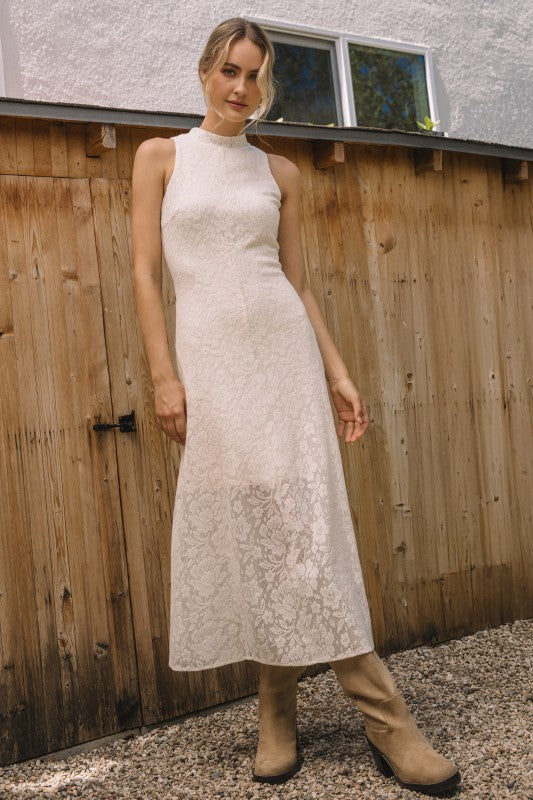 Emilee Sleeveless Mock Neck Lace Dress