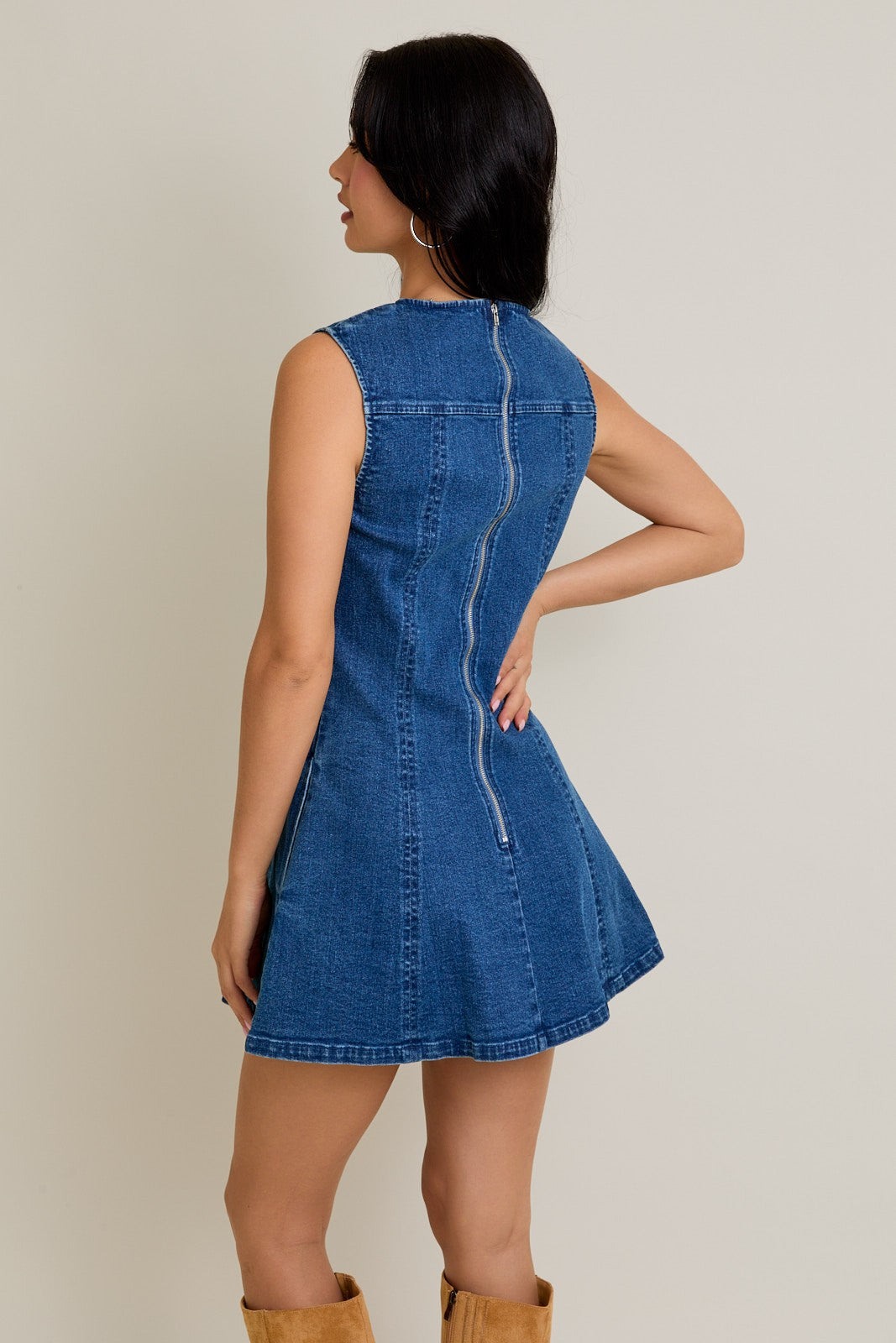 Denim Round Neck Sleeveless Denim Dress