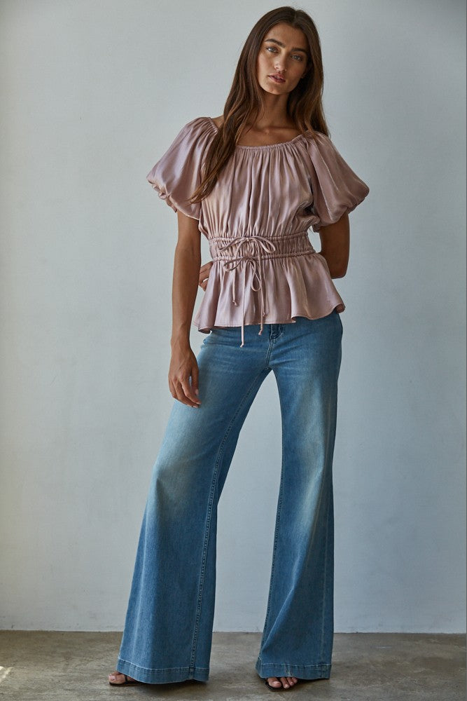 Dusty Rose Belle Ribbon Tie Peplum Top