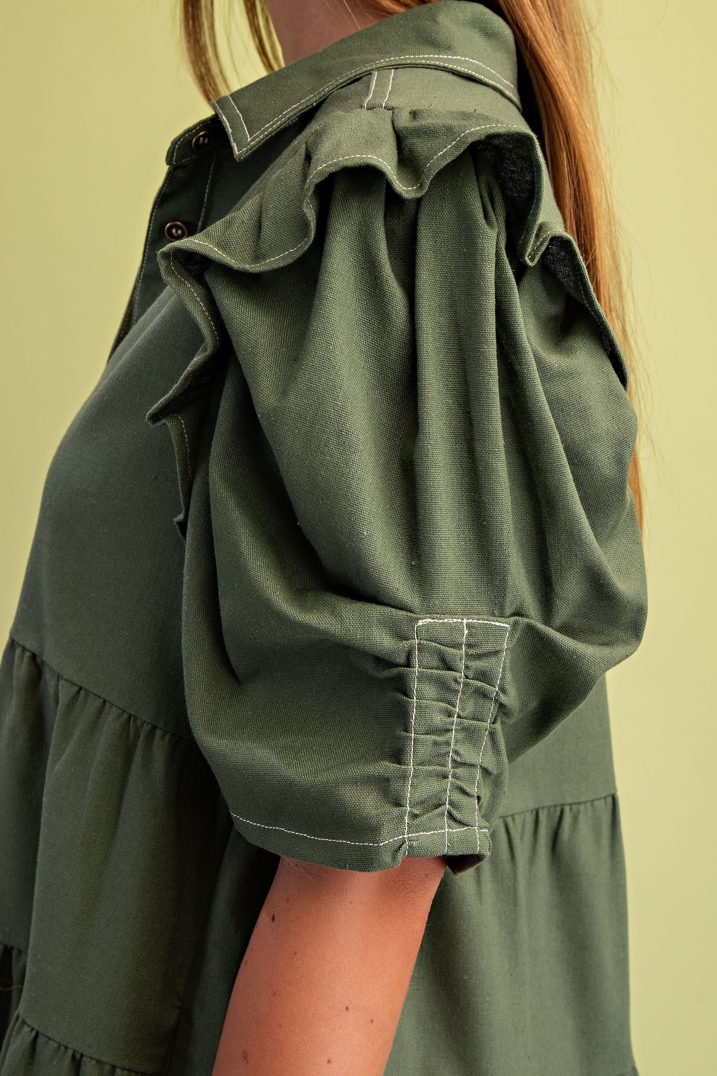 Olive Linen Button Up Shirt Dress