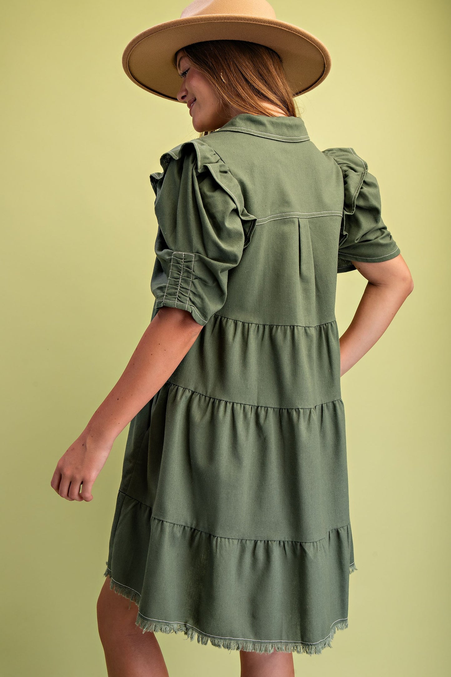 Olive Linen Button Up Shirt Dress