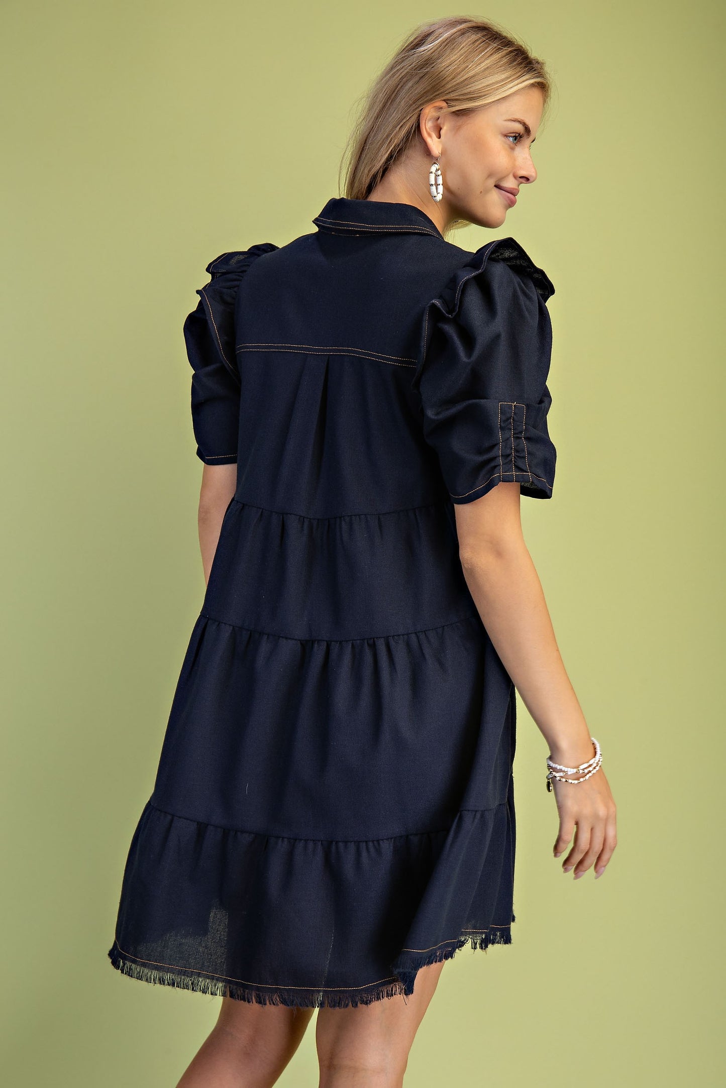 Dark Navy Linen Button Up Shirt Dress