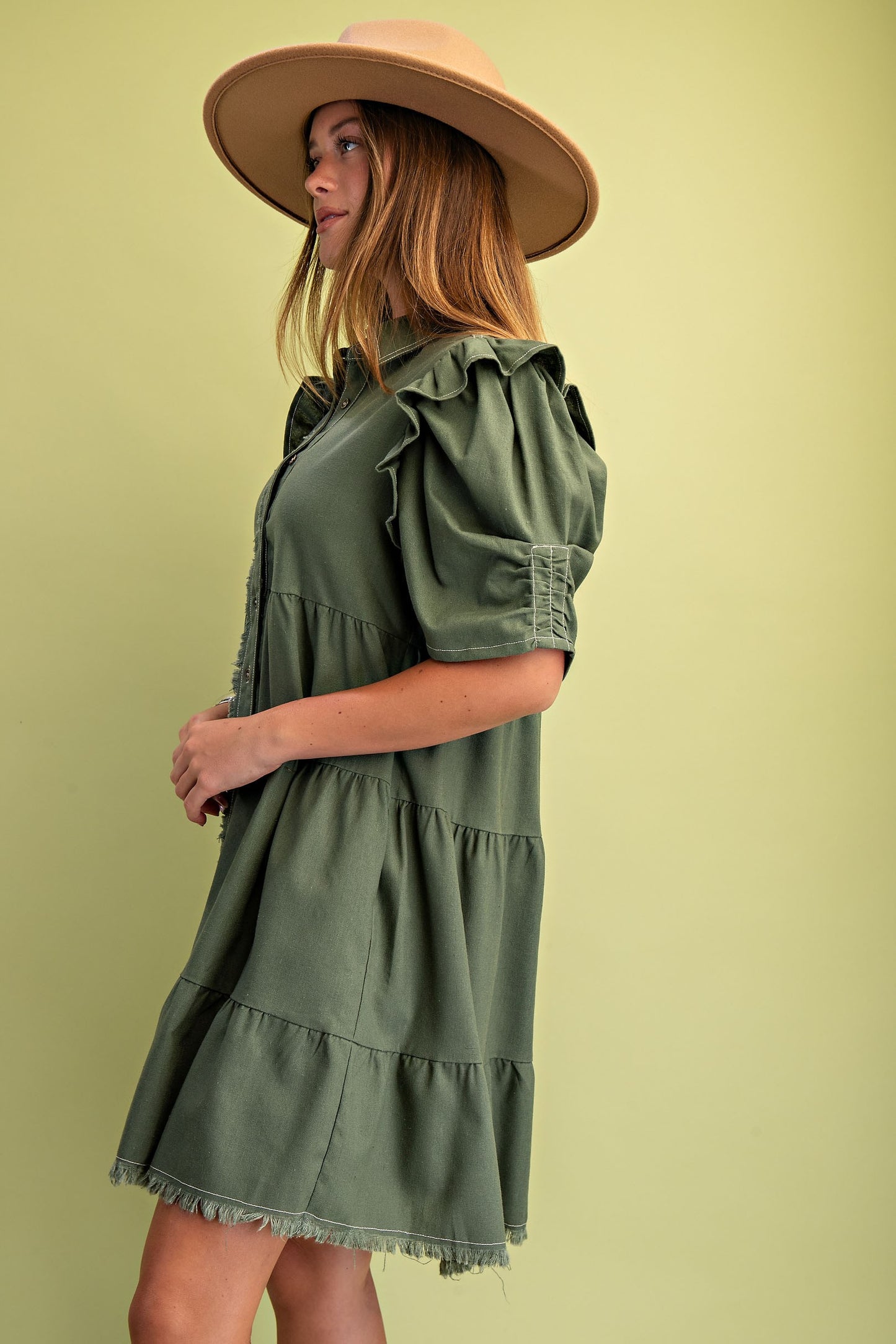 Olive Linen Button Up Shirt Dress