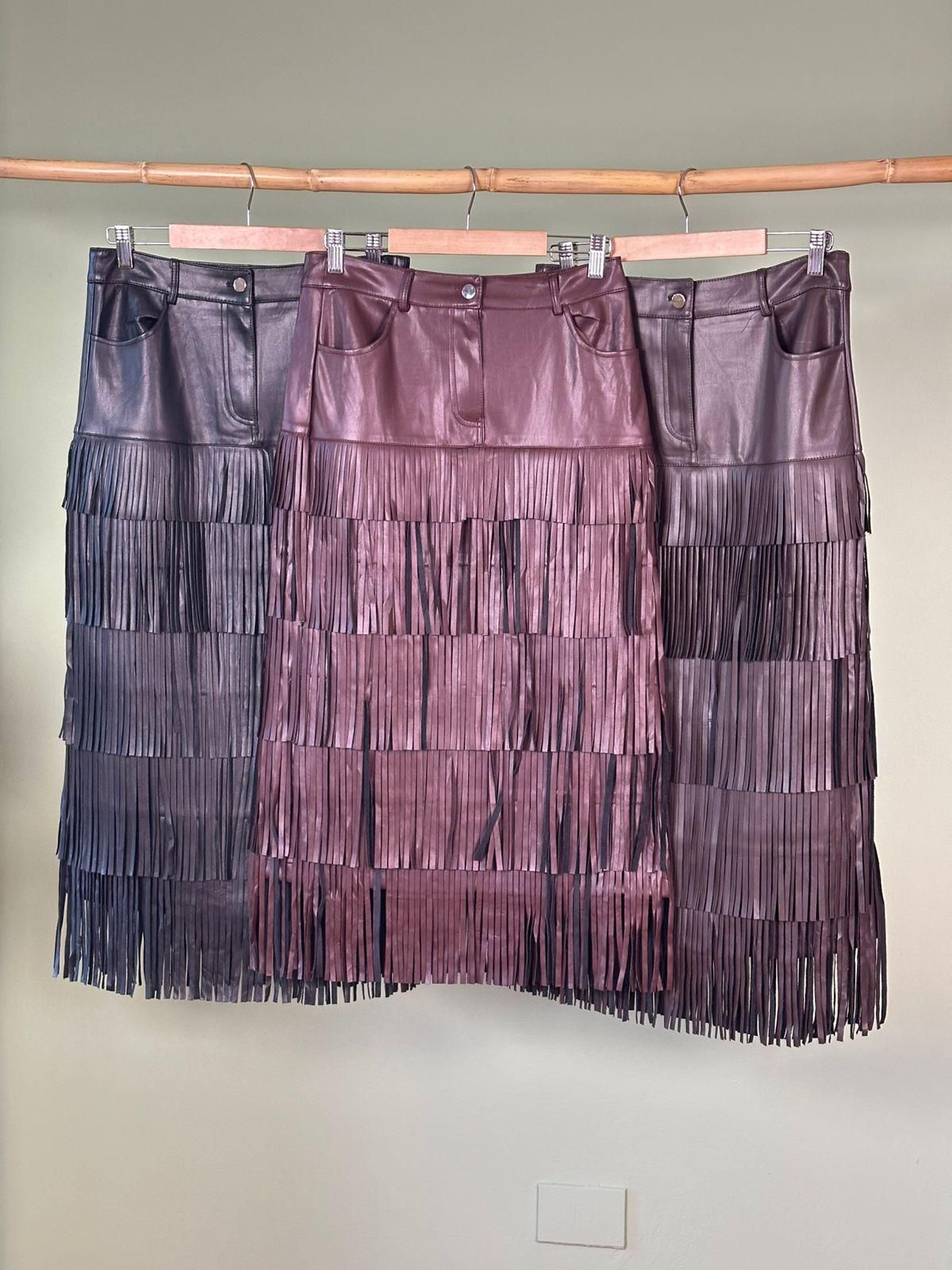 Faux Leather Fringe Skirt