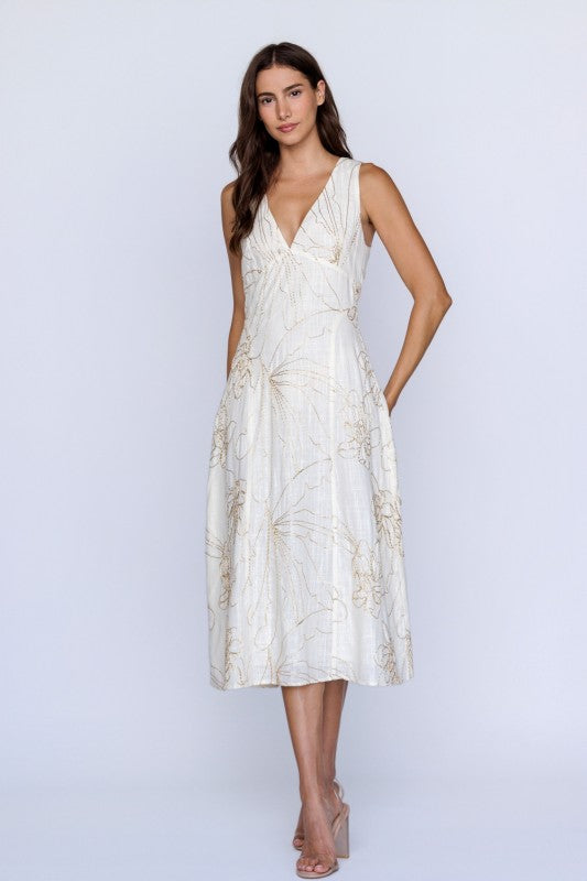 Stacey Textured Embroidered Midi Dress