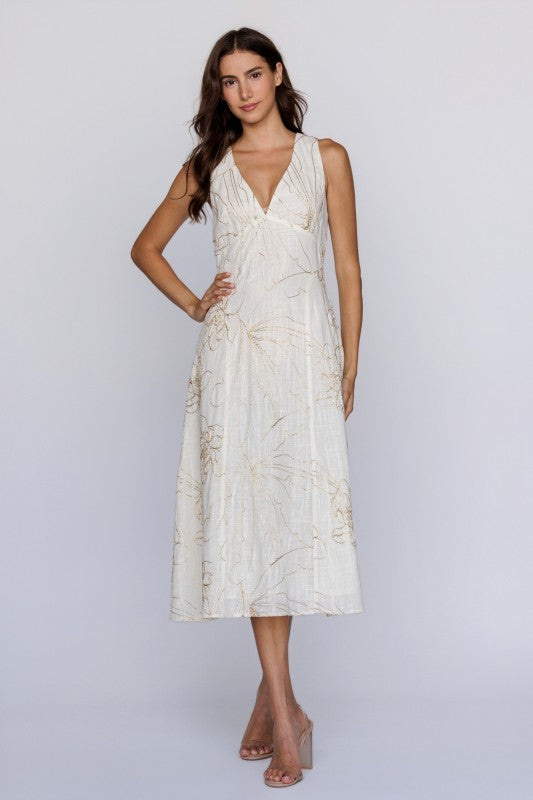 Stacey Textured Embroidered Midi Dress