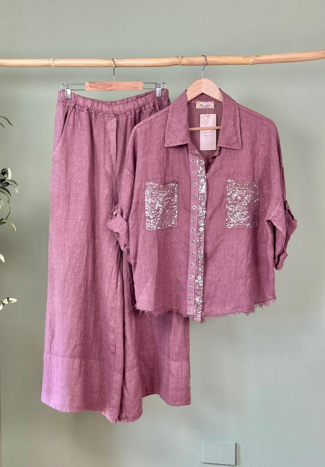Lori Glitter Button Down Shirt & Pants (Assorted Colors)