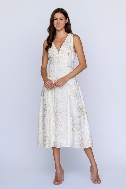Stacey Textured Embroidered Midi Dress