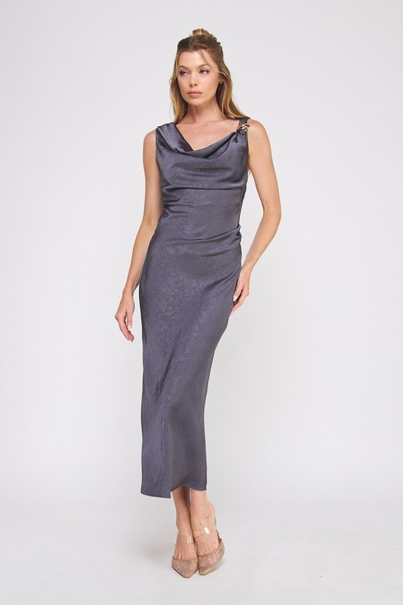 Draped Midi Dress With Brooch Detail (Assorted Colors)