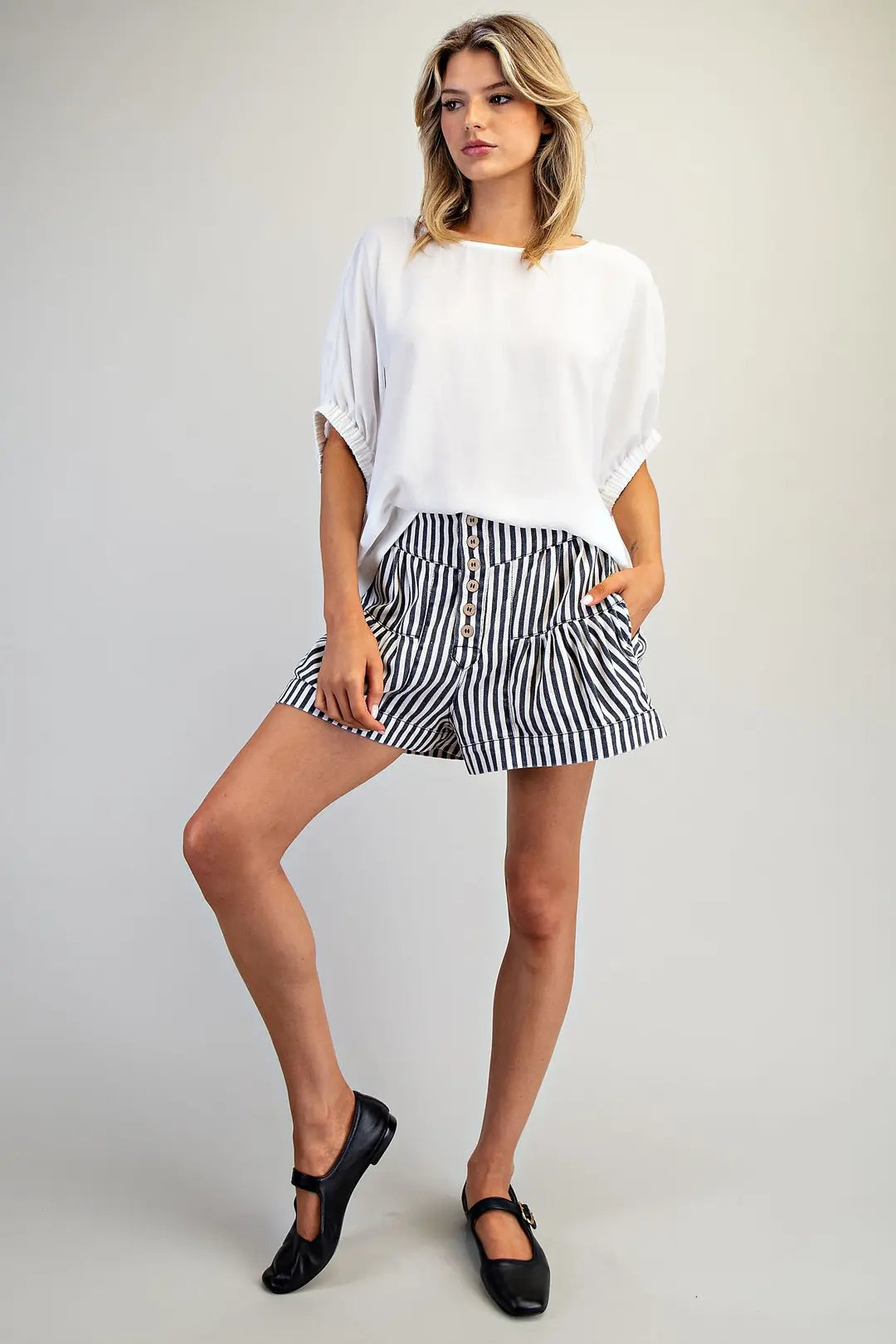 Mineral Washed Striped Button Down Shorts
