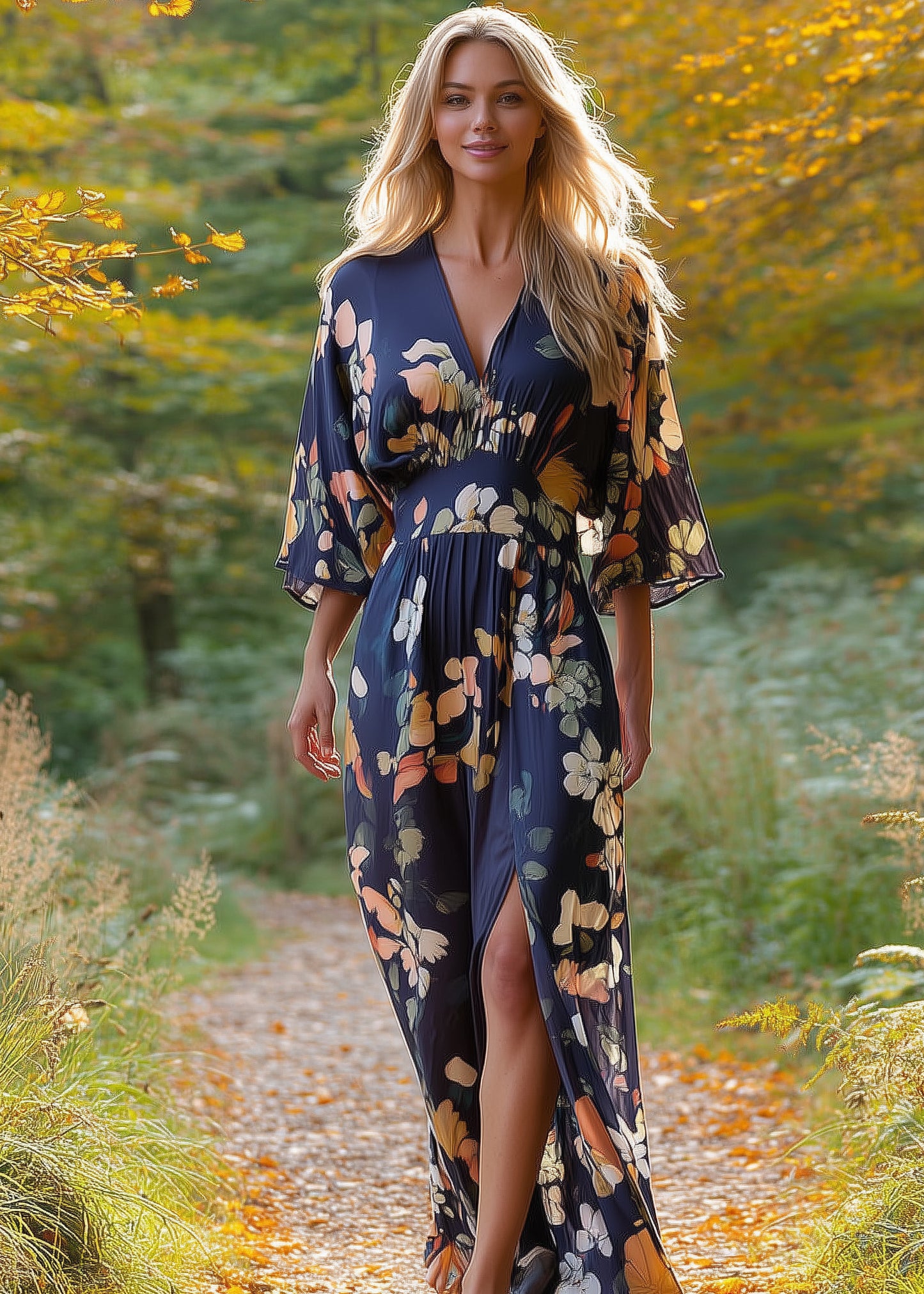 Isabel Kimono Elastic Back Waisted Maxi Dress
