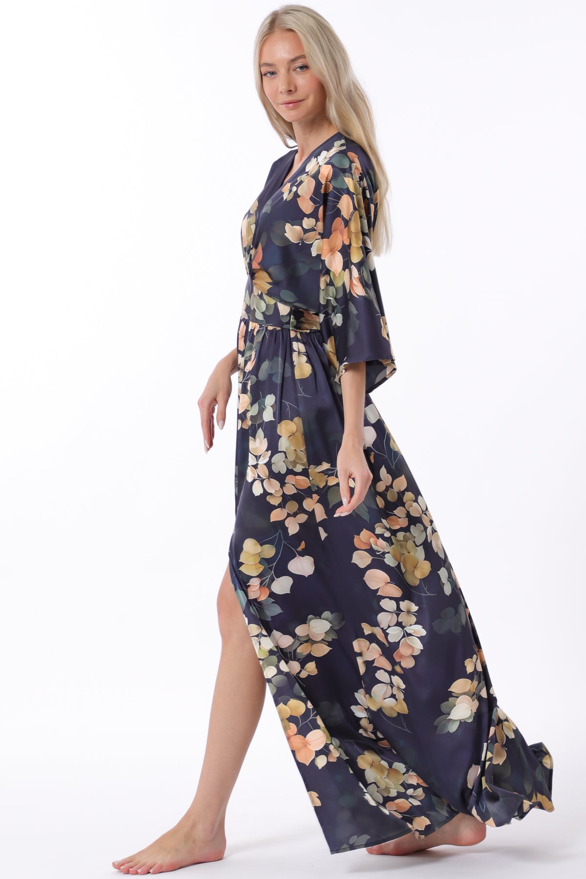 Isabel Kimono Elastic Back Waisted Maxi Dress