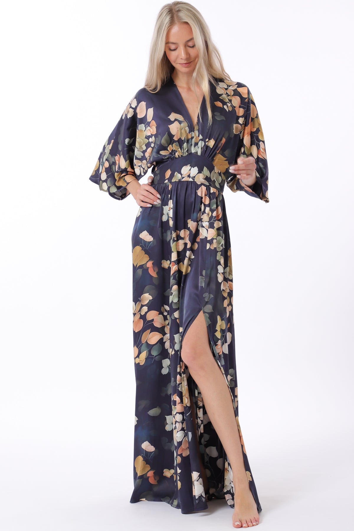 Isabel Kimono Elastic Back Waisted Maxi Dress