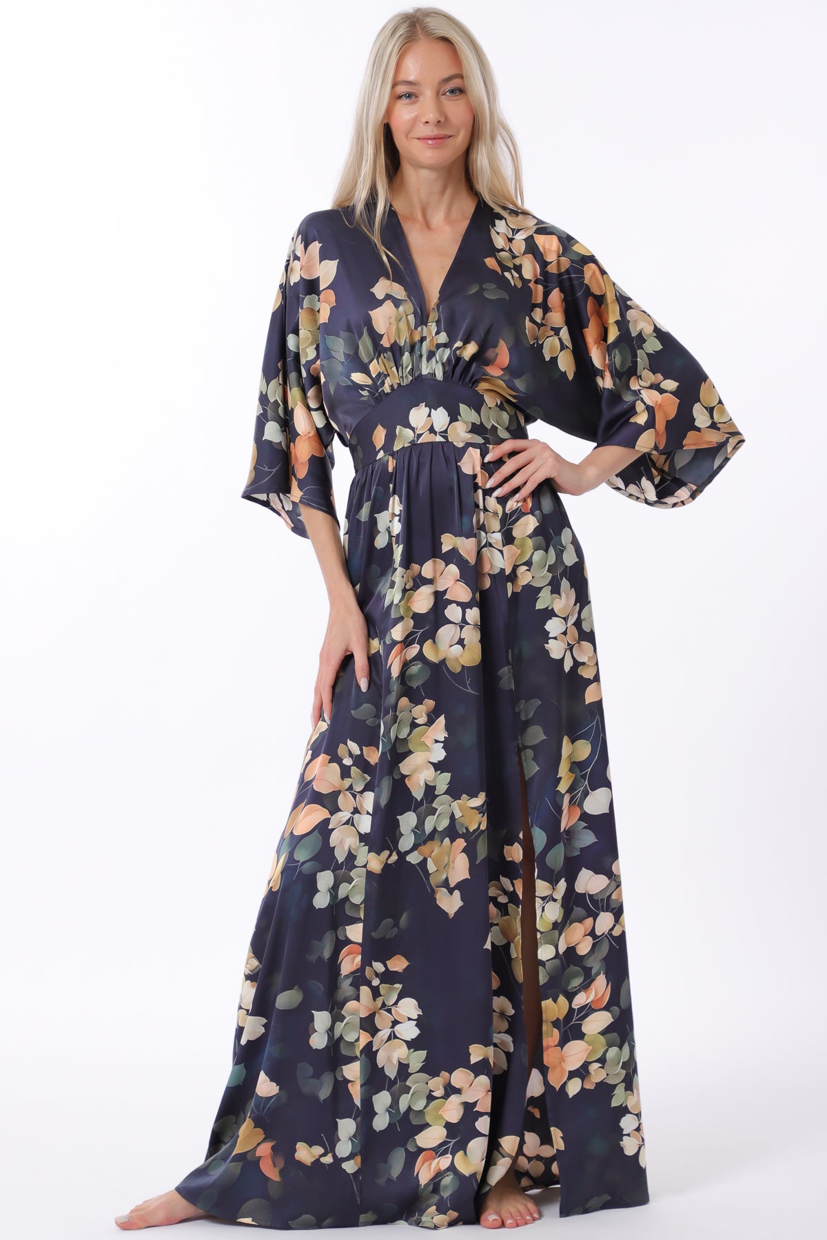Isabel Kimono Elastic Back Waisted Maxi Dress
