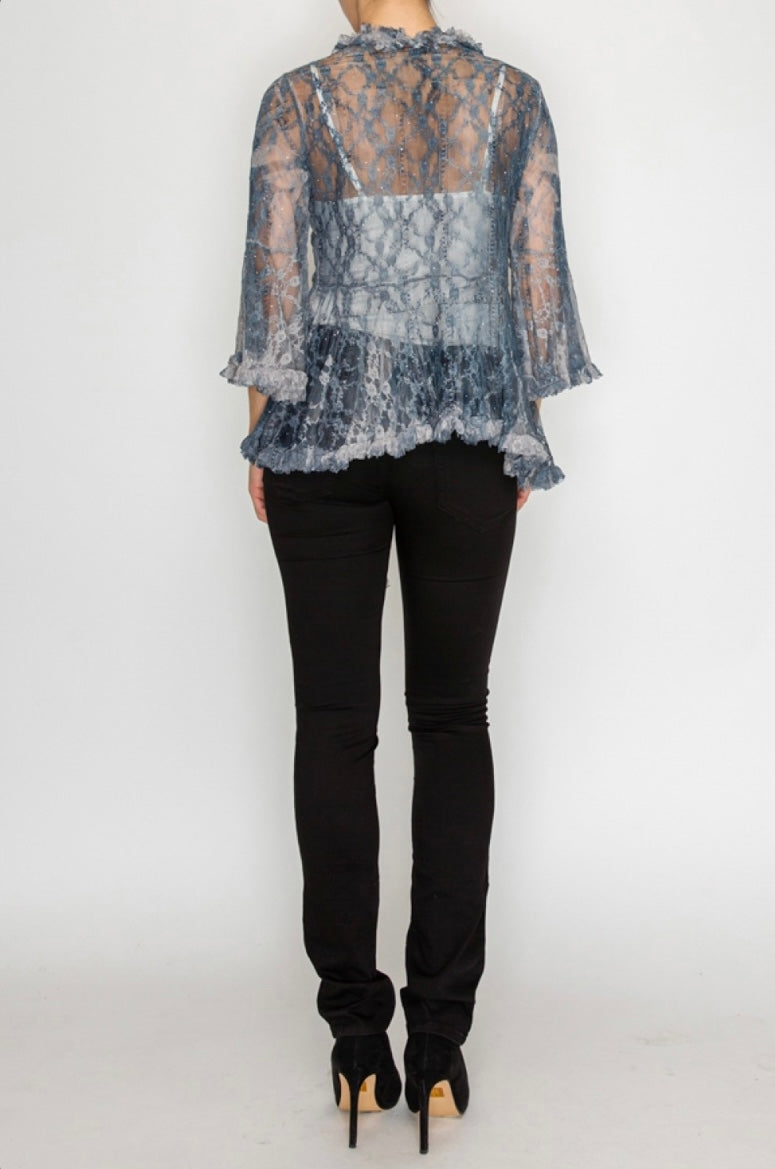Denim Freedom Lace Tie Cardigan