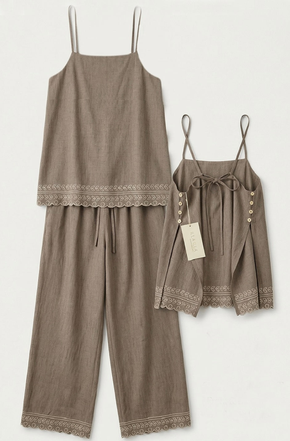 Mocha Embroidered Two Piece Set