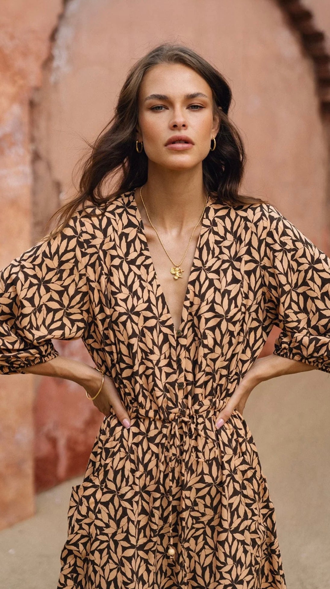 Petaline Brown Midi Dress