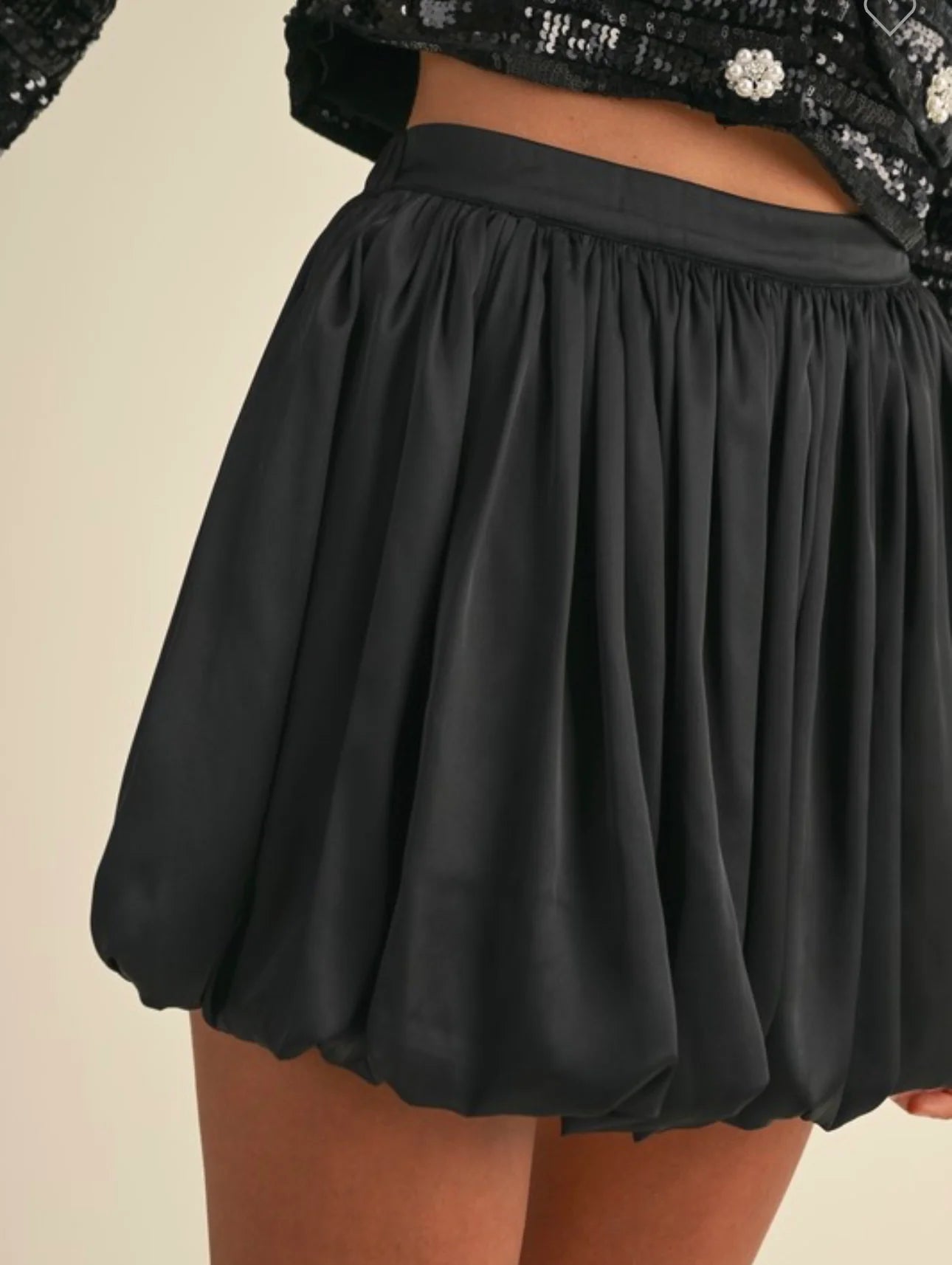 Black Satin Bubble Hem Mini Skirt