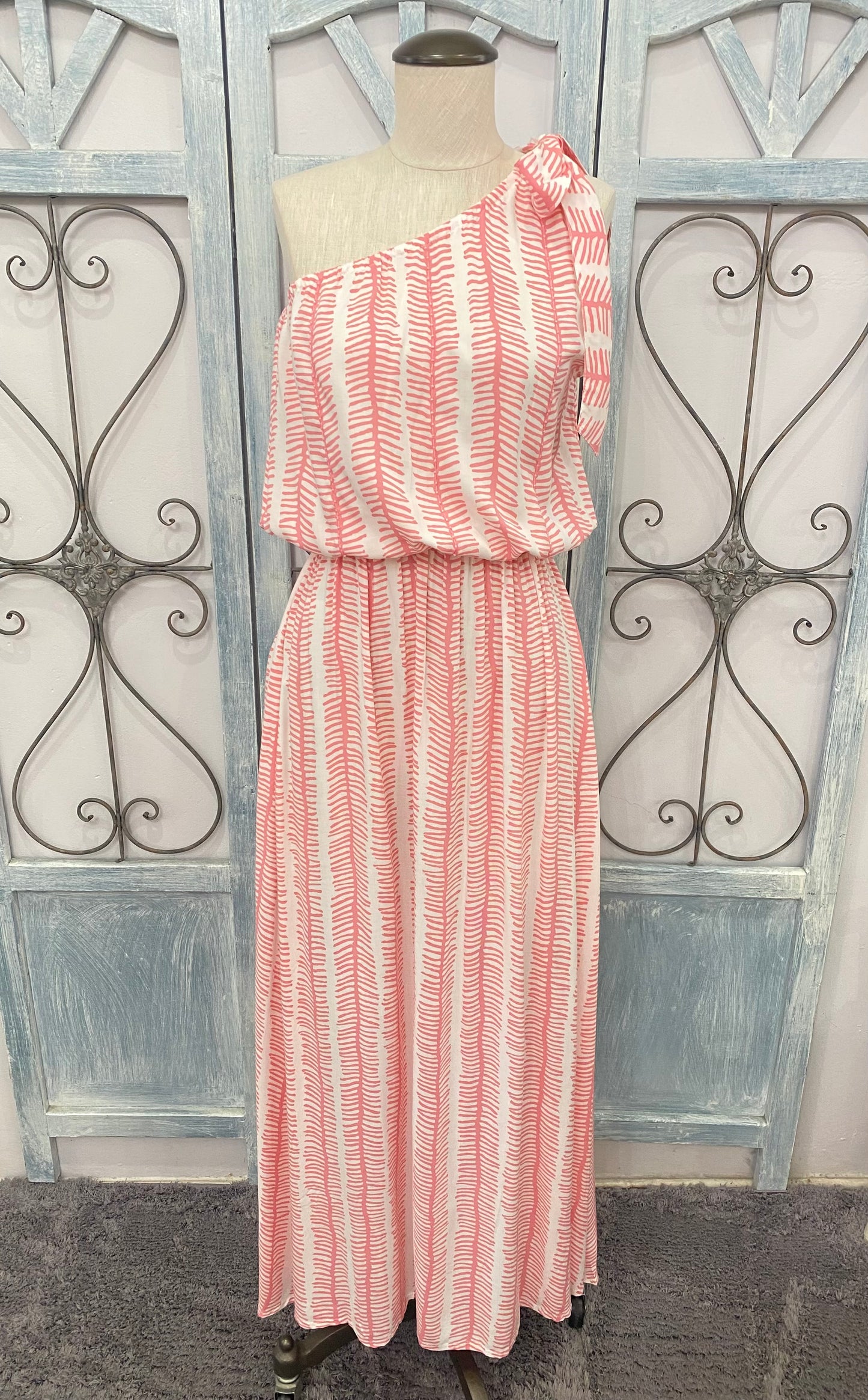 One Shoulder Fish Bone Maxi Dress (Assorted Colors)