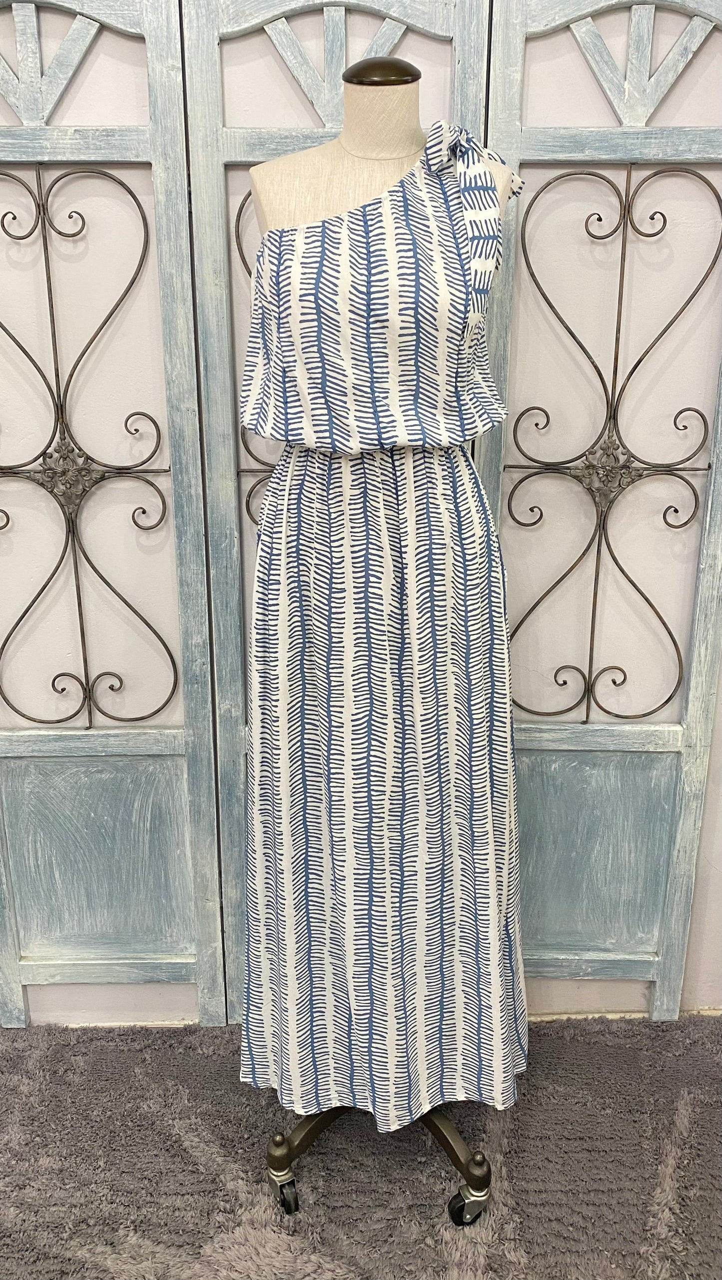 One Shoulder Fish Bone Maxi Dress (Assorted Colors)