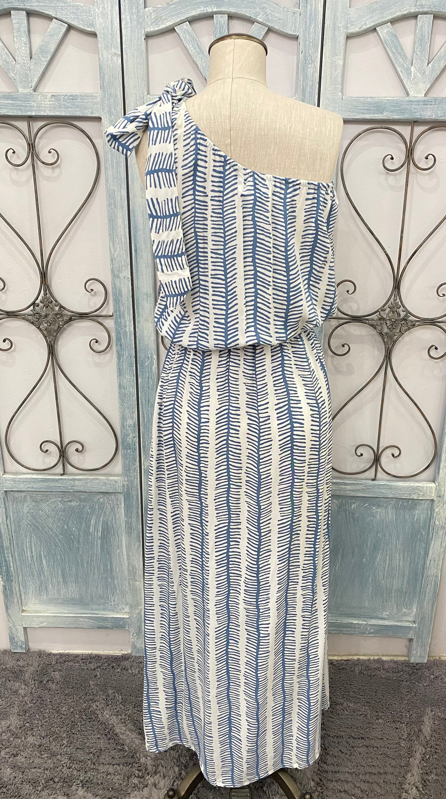 One Shoulder Fish Bone Maxi Dress (Assorted Colors)