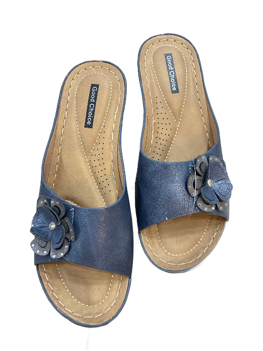 Blue Naples Slide On Wedge Sandal