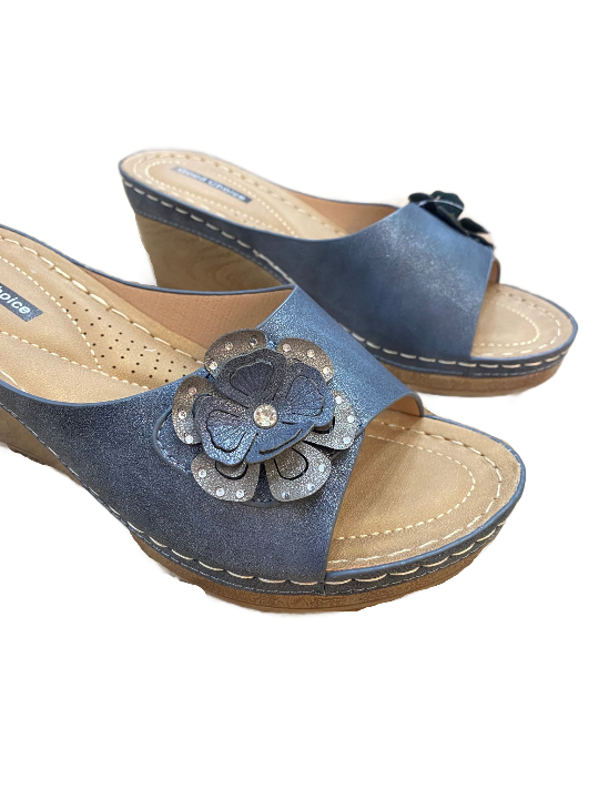 Blue Naples Slide On Wedge Sandal