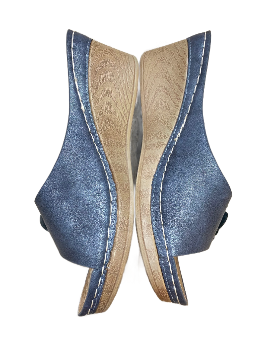 Blue Naples Slide On Wedge Sandal