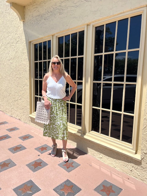 Tropical Pleated Midi Skirt