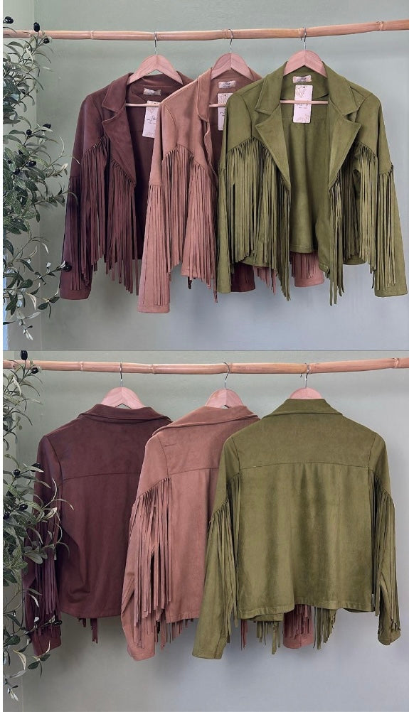 Faux Suede Fringe Jacket (Assorted Colors)