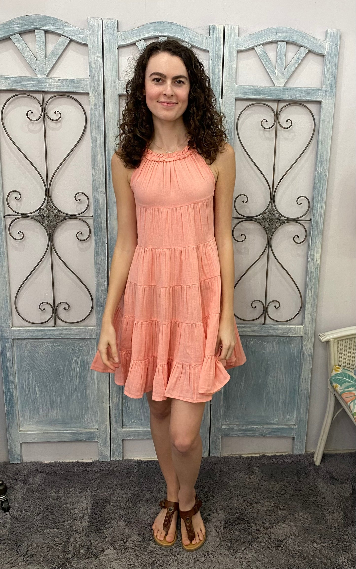 Short Coral Babydoll Dress